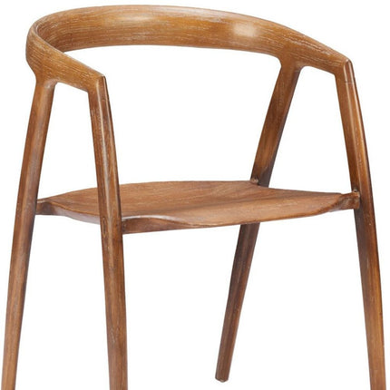 Set of Two Walnut and Brown Solid Wood Open Back Dining Arm Chairs