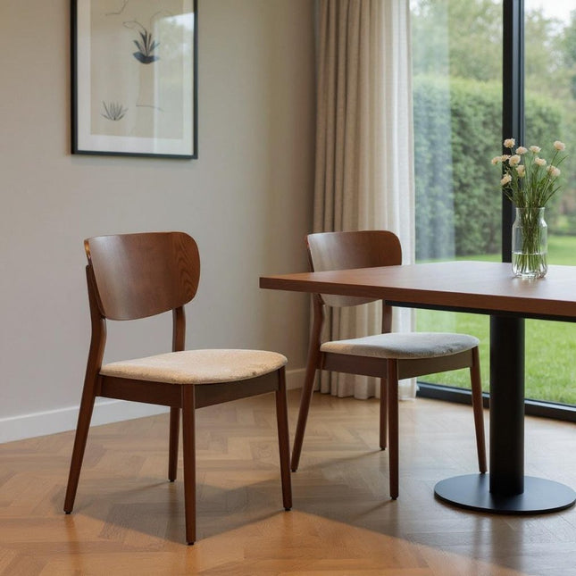 Set of Two Beige and Brown Upholstered Open Back Dining Side Chairs HomeRoots
