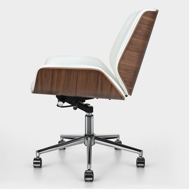 White Silver and Walnut Adjustable Height Swivel Rolling Conference Office Chair HomeRoots