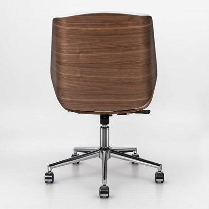 White Silver and Walnut Adjustable Height Swivel Rolling Conference Office Chair HomeRoots