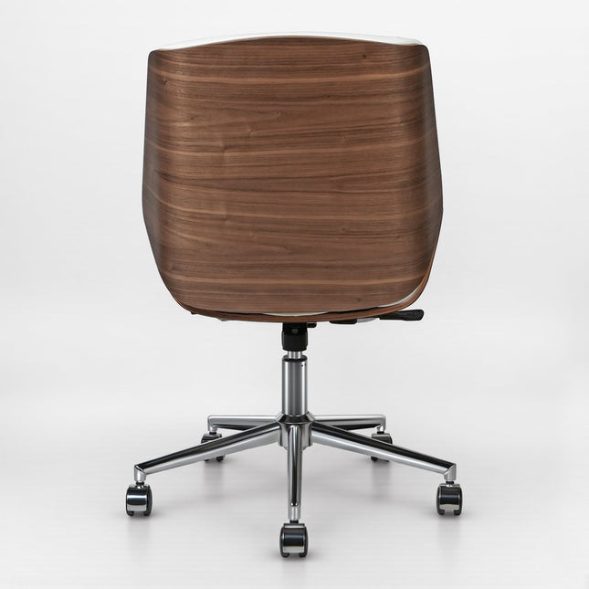 White Silver and Walnut Adjustable Height Swivel Rolling Conference Office Chair HomeRoots