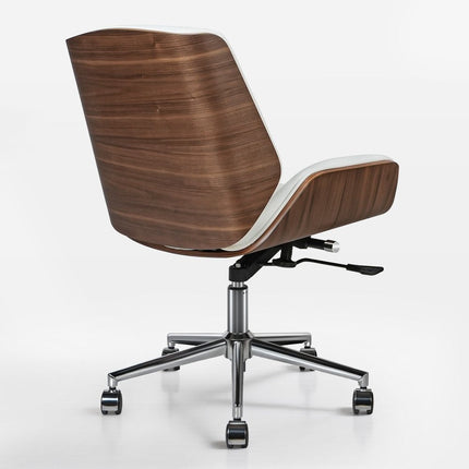 White Silver and Walnut Adjustable Height Swivel Rolling Conference Office Chair HomeRoots