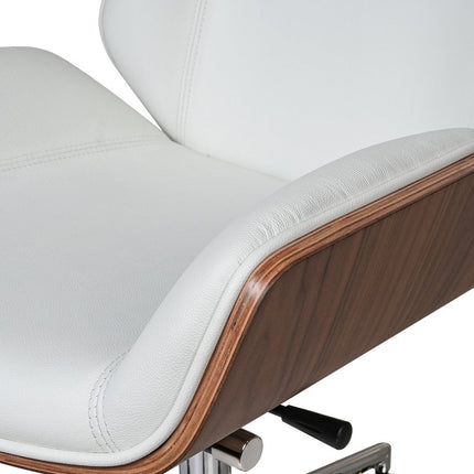 White Silver and Walnut Adjustable Height Swivel Rolling Conference Office Chair HomeRoots