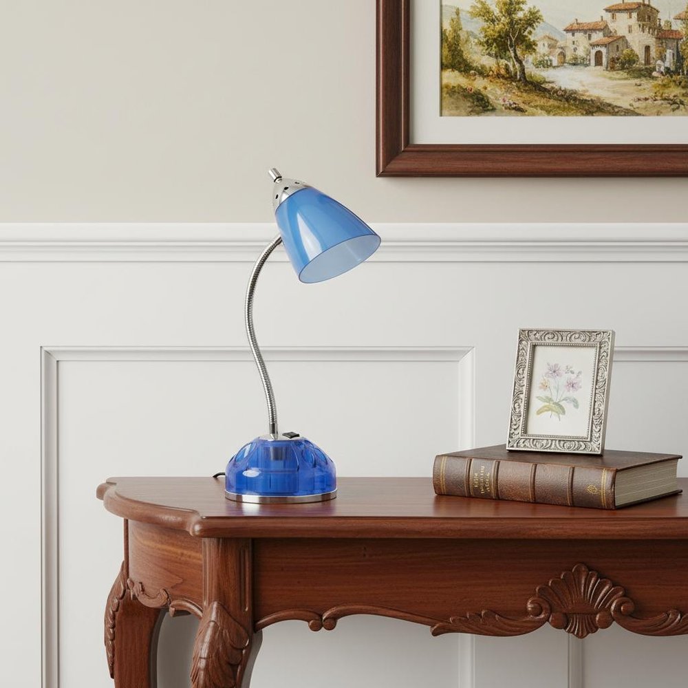 20" Blue Table Lamp With Cone Shade