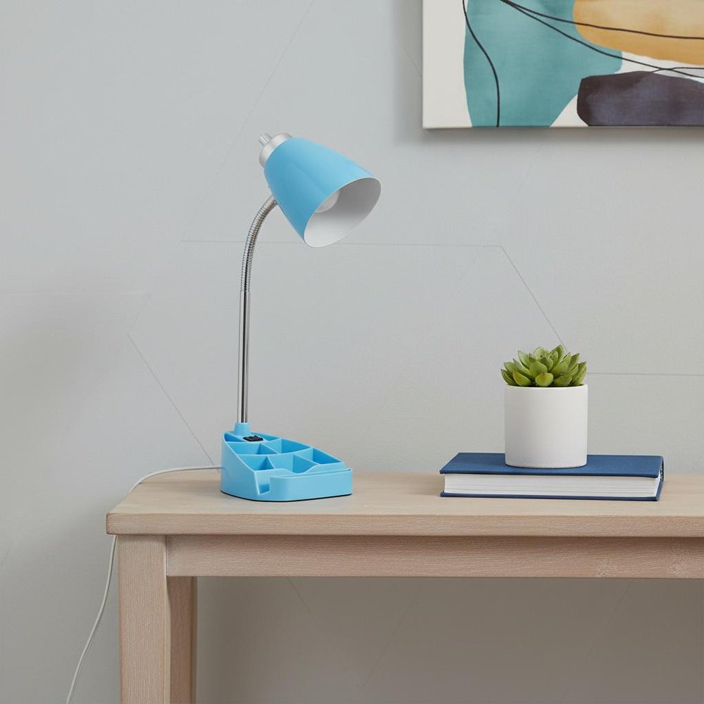 19" Blue Table Lamp With Cone Shade