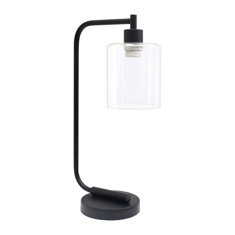 19" Black Iron Lantern Table Lamp LED With Clear Cylinder Shade