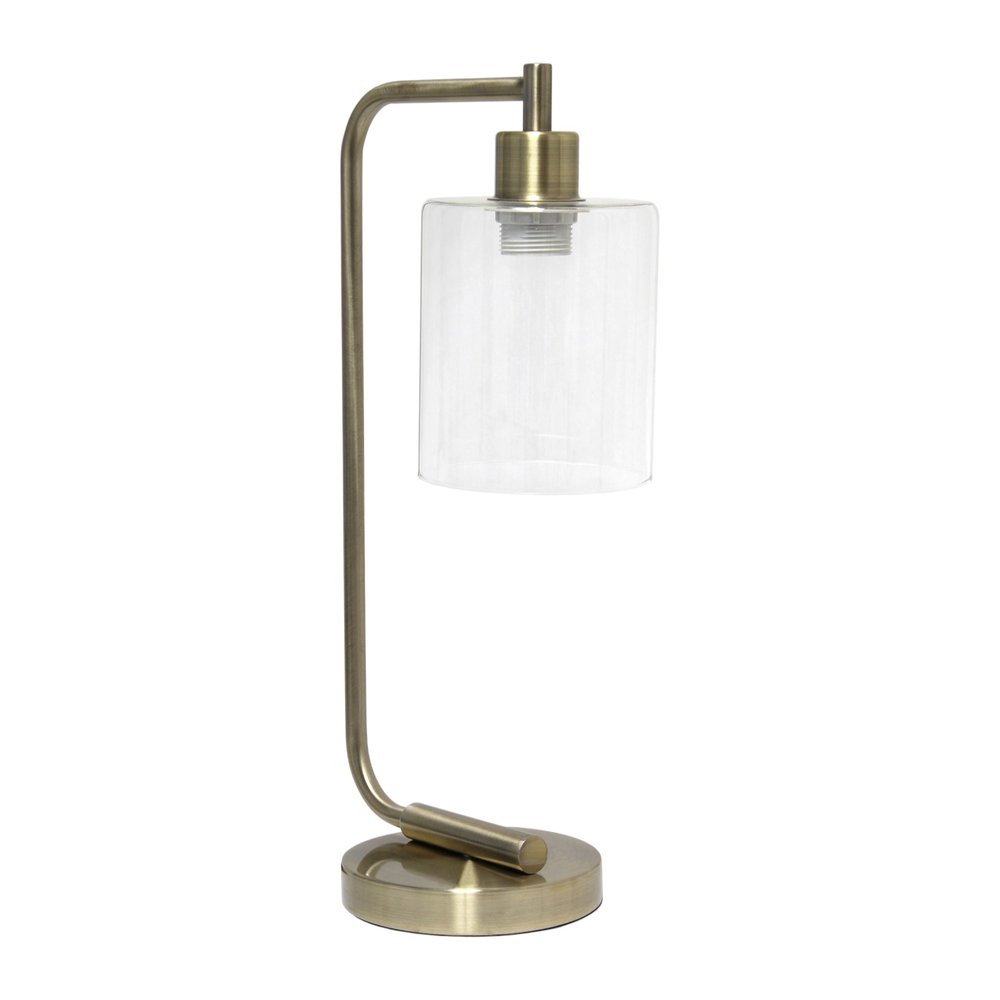 19" Antiqued Brass Metal Lantern Table Lamp LED With Clear Cylinder Shade