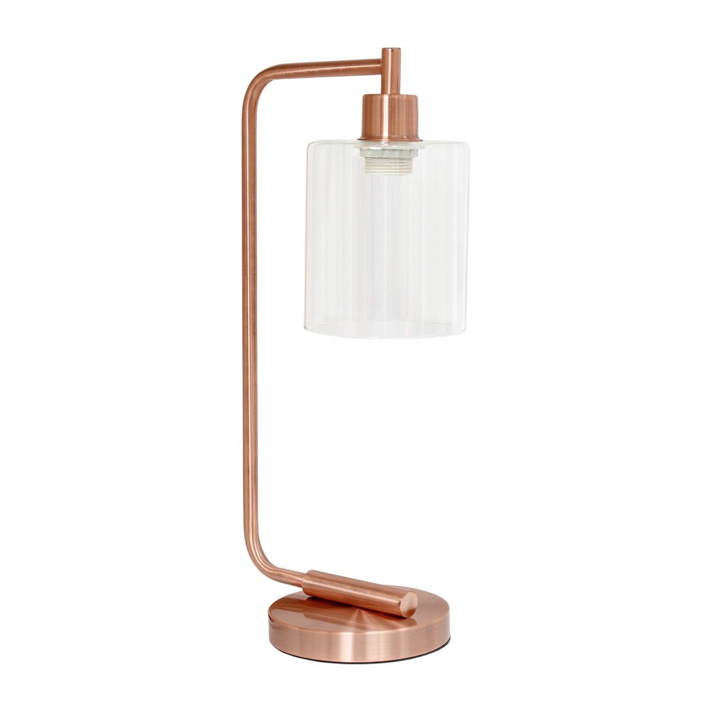 19" Rose Gold Iron Lantern Table Lamp LED With Clear Cylinder Shade