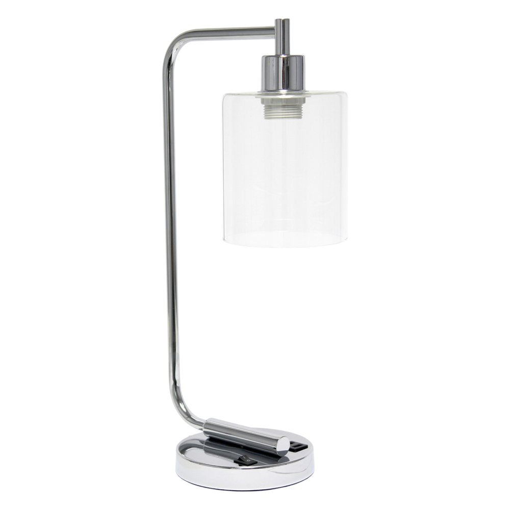19" Silver Iron Lantern USB Table Lamp LED With Clear Cylinder Shade