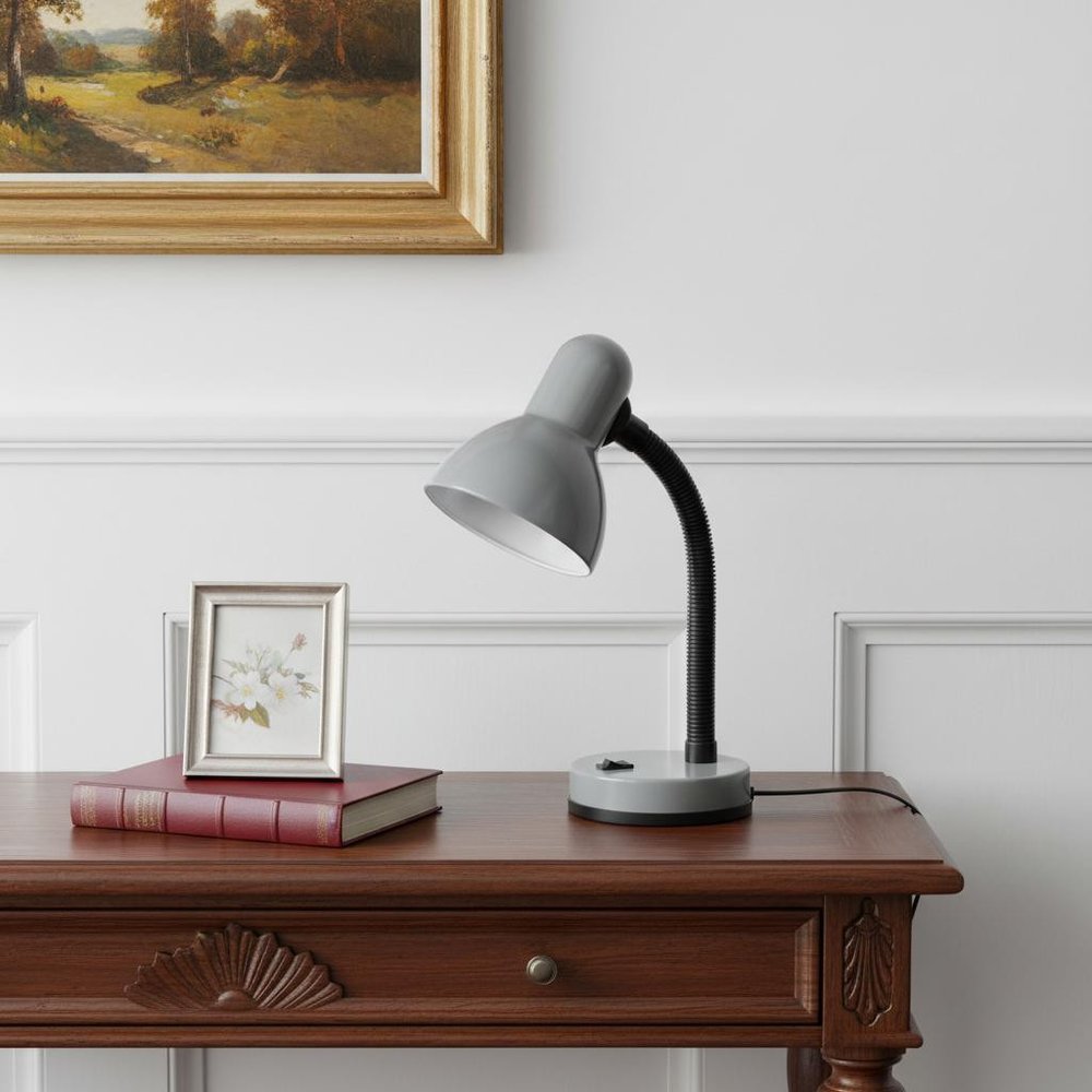 14" Silver Metal Swing Arm Table Lamp