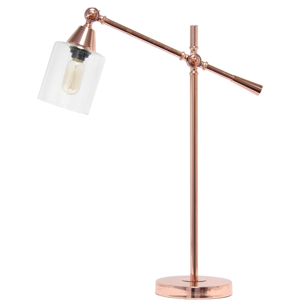 28" Rose Gold Metal Table Lamp With Clear Cylinder Shade