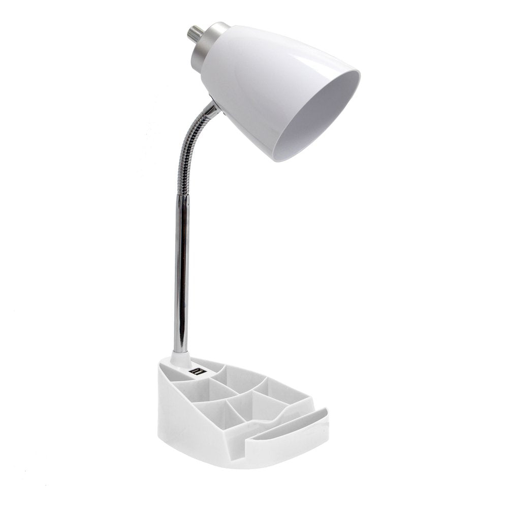 19" White Swing Arm USB Table Lamp