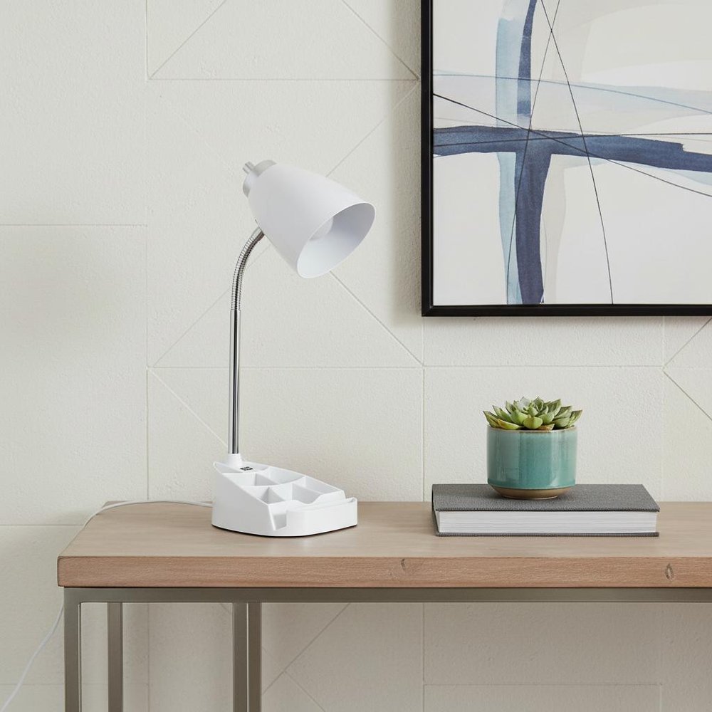 19" White Swing Arm USB Table Lamp