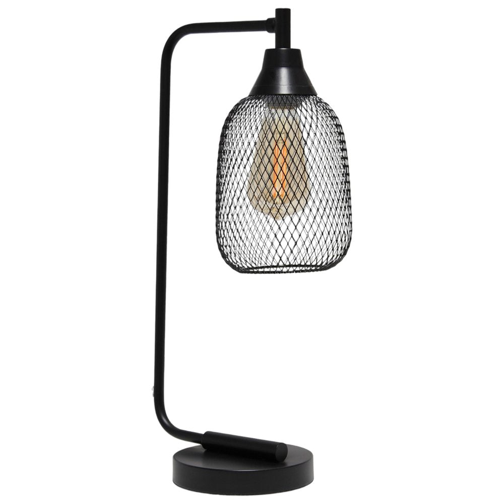 19" Black Metal Lantern Table Lamp With Black Globe Shade