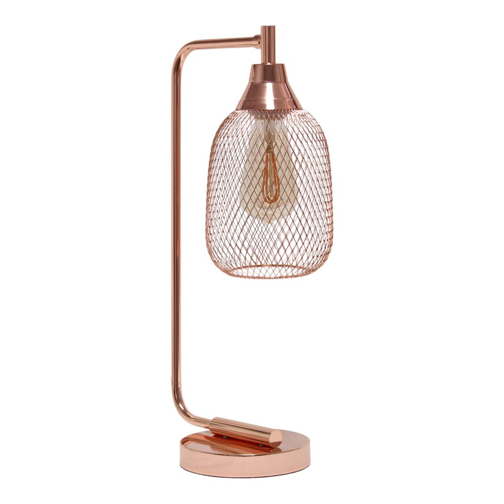 19" Rose Gold Metal Lantern Table Lamp With Rose Gold Globe Shade