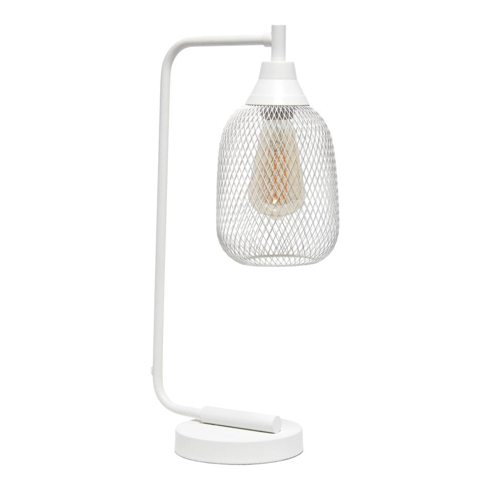 19" White Metal Lantern Table Lamp With White Globe Shade