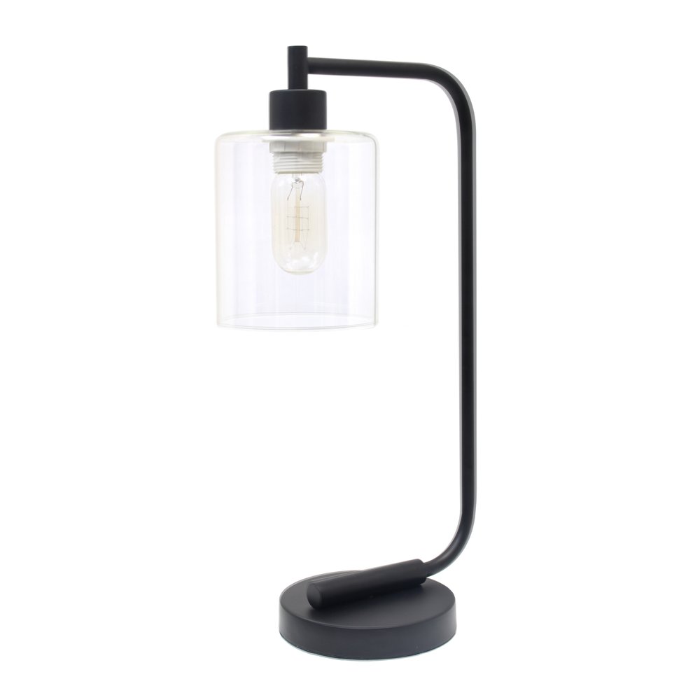19" Black Metal Lantern Table Lamp LED With Clear Cylinder Shade