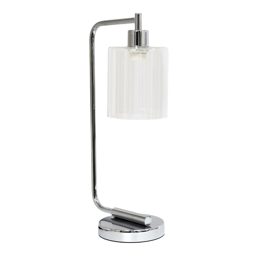 19" Silver Metal Lantern Table Lamp LED With Clear Cylinder Shade