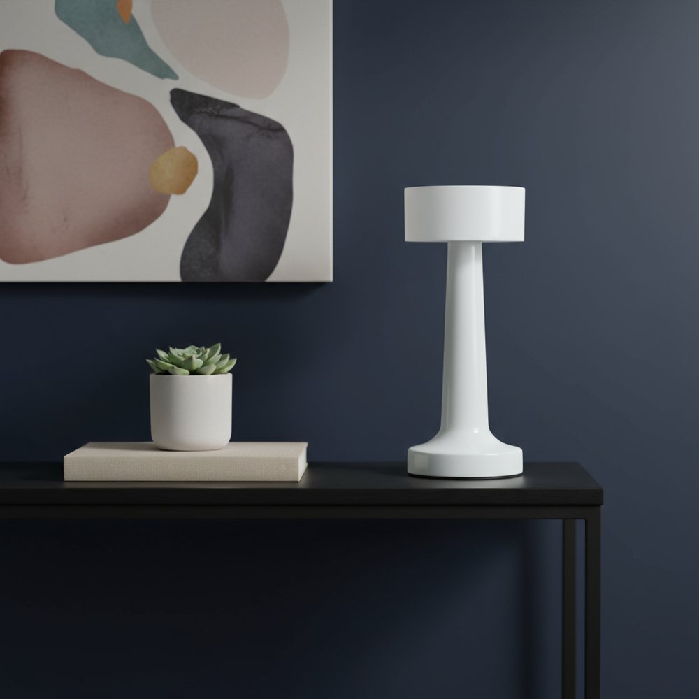 9" White Metal Lighthouse Table Lamp