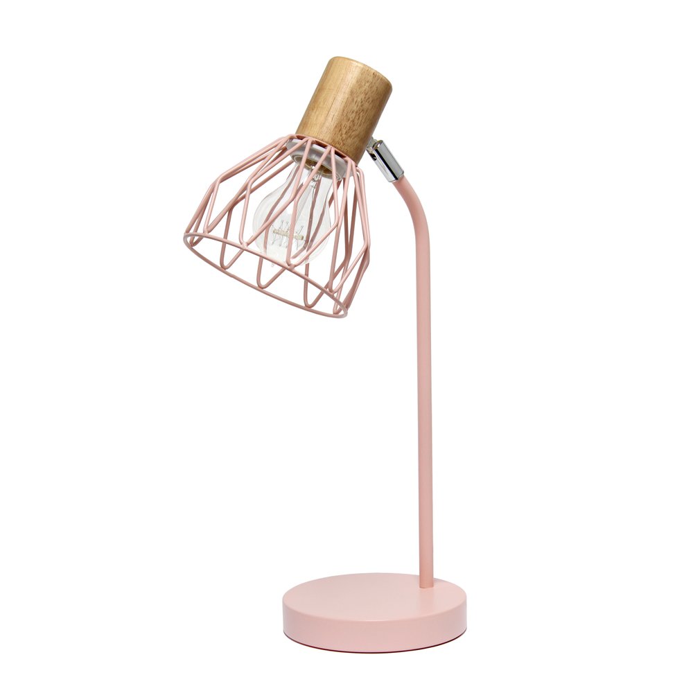 18" Light Pink Iron Table Lamp With Light Pink Globe Shade