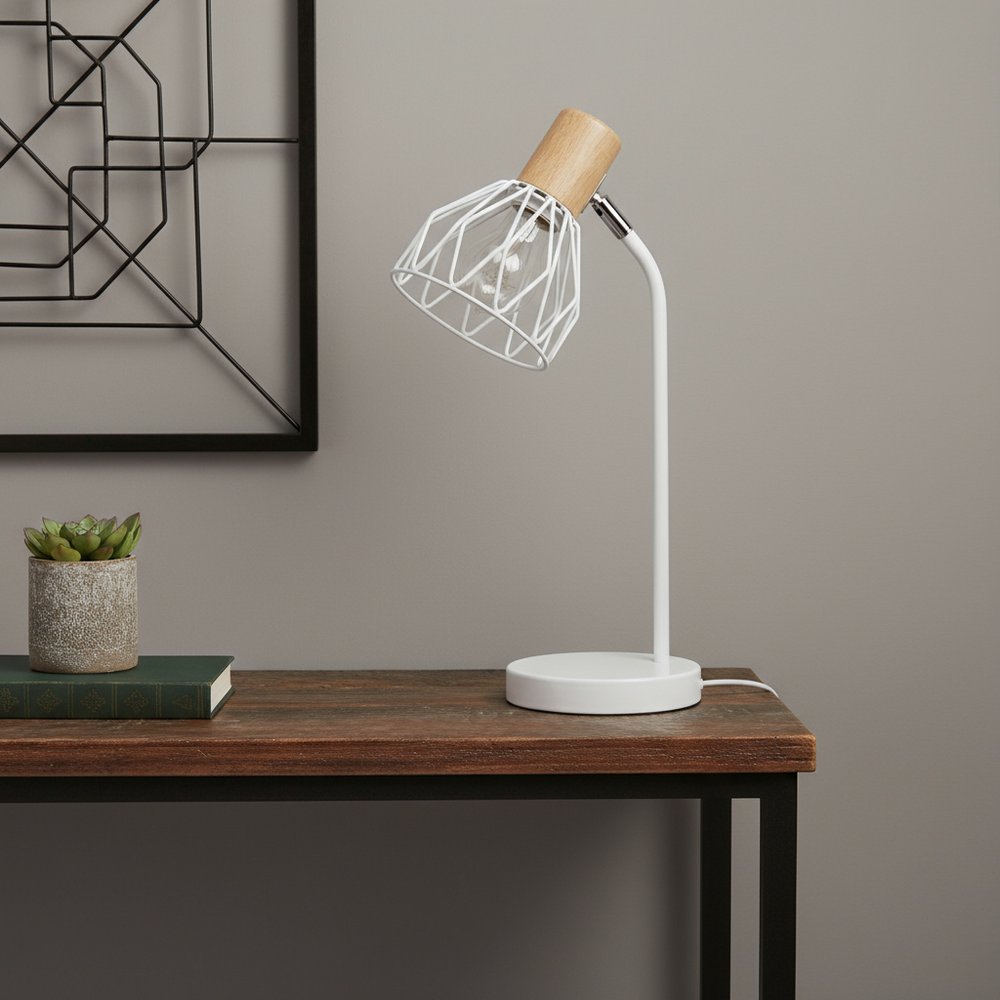 18" White Iron Table Lamp With White Globe Shade