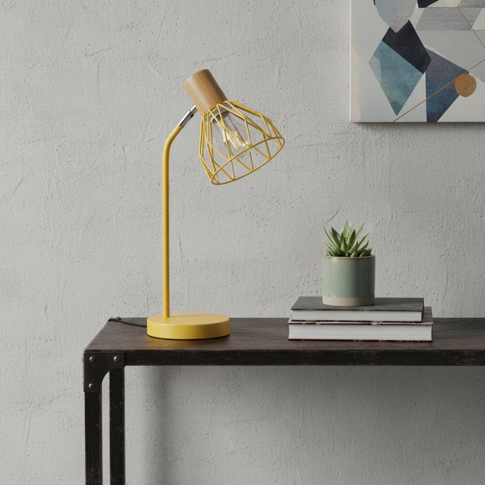 18" Yellow Iron Table Lamp With Yellow Globe Shade