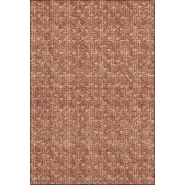 9' X 12' Terra Cotta And Ivory Geometric Washable Area Rug With UV Protection