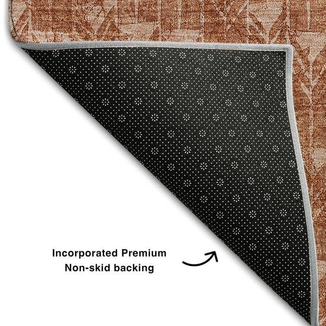 9' X 12' Terra Cotta And Ivory Geometric Washable Area Rug With UV Protection HomeRoots