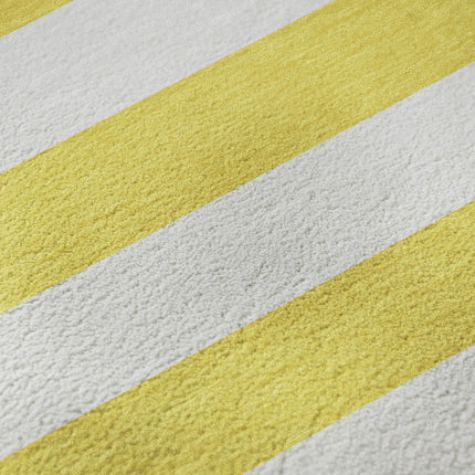 9' X 12' Yellow And Ivory Striped Washable Area Rug With UV Protection