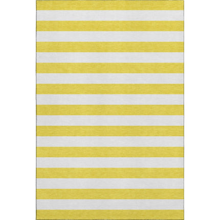 9' X 12' Yellow And Ivory Striped Washable Area Rug With UV Protection