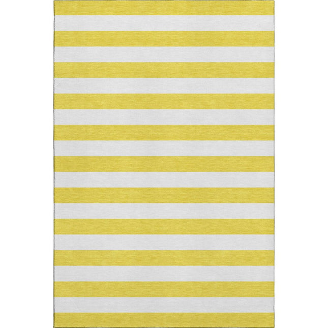 9' X 12' Yellow And Ivory Striped Washable Area Rug With UV Protection