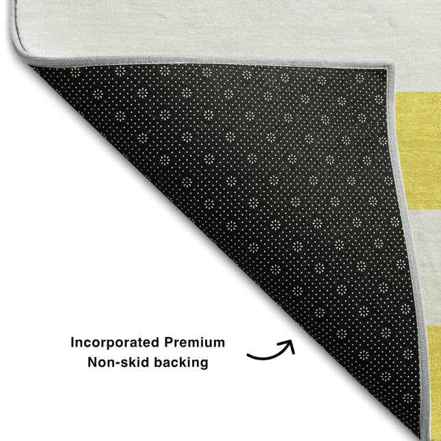 9' X 12' Yellow And Ivory Striped Washable Area Rug With UV Protection