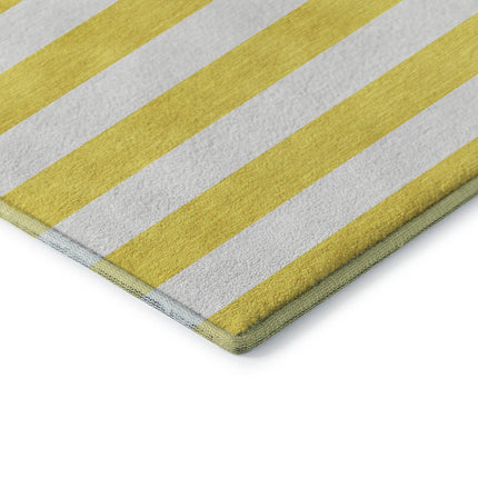9' X 12' Yellow And Ivory Striped Washable Area Rug With UV Protection