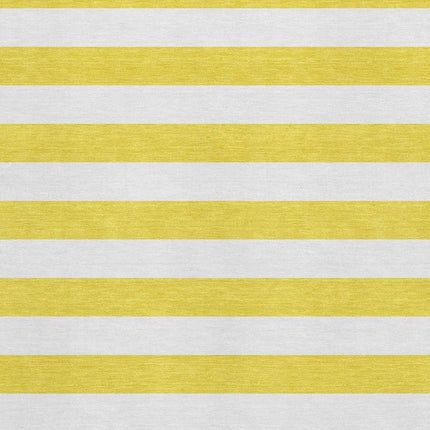 9' X 12' Yellow And Ivory Striped Washable Area Rug With UV Protection