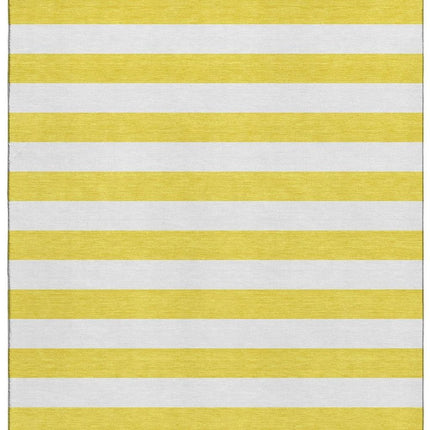 9' X 12' Yellow And Ivory Striped Washable Area Rug With UV Protection