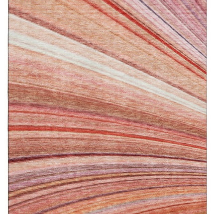 9' X 12' Terra Cotta Blue And Ivory Striped Washable Area Rug With UV Protection HomeRoots