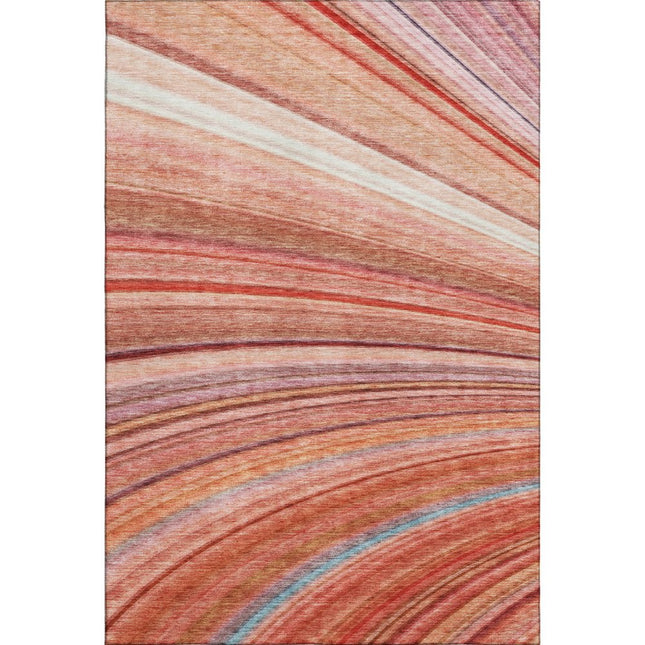 9' X 12' Terra Cotta Blue And Ivory Striped Washable Area Rug With UV Protection HomeRoots
