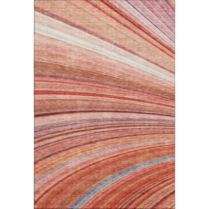 9' X 12' Terra Cotta Blue And Ivory Striped Washable Area Rug With UV Protection HomeRoots