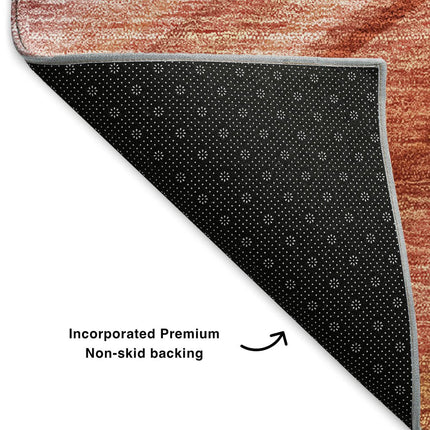 9' X 12' Terra Cotta Blue And Ivory Striped Washable Area Rug With UV Protection HomeRoots