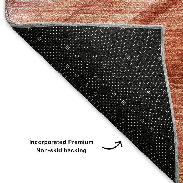 9' X 12' Terra Cotta Blue And Ivory Striped Washable Area Rug With UV Protection HomeRoots