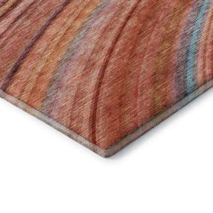 9' X 12' Terra Cotta Blue And Ivory Striped Washable Area Rug With UV Protection HomeRoots