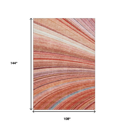 9' X 12' Terra Cotta Blue And Ivory Striped Washable Area Rug With UV Protection HomeRoots