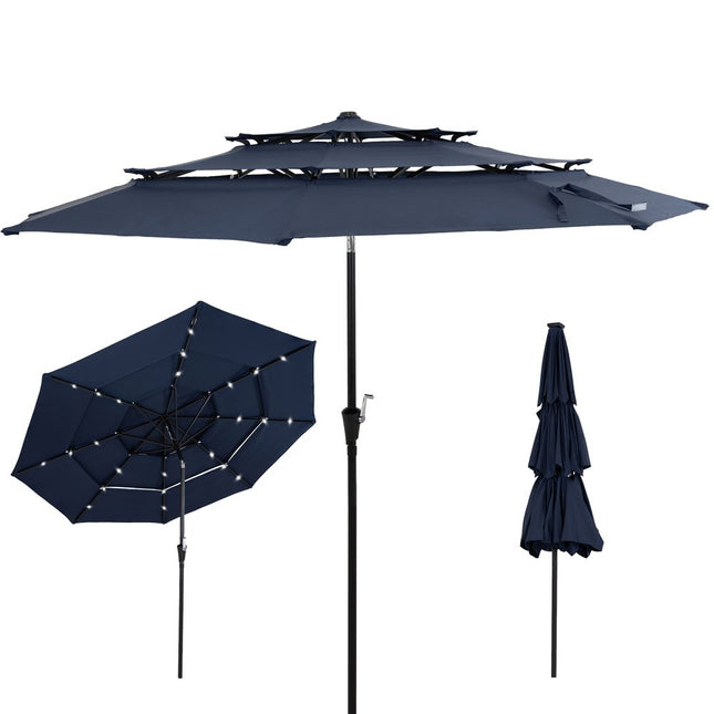 10' Dark Blue Polyester Octagonal Tilt Lighted Market Patio Umbrella HomeRoots