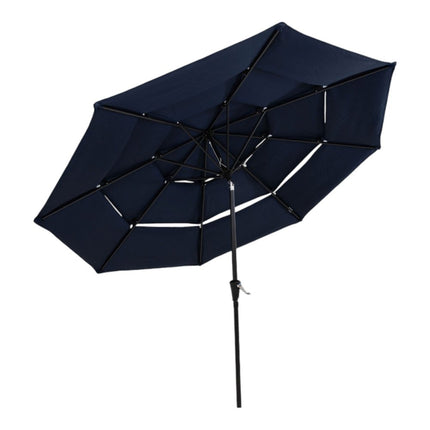 10' Dark Blue Polyester Octagonal Tilt Lighted Market Patio Umbrella HomeRoots