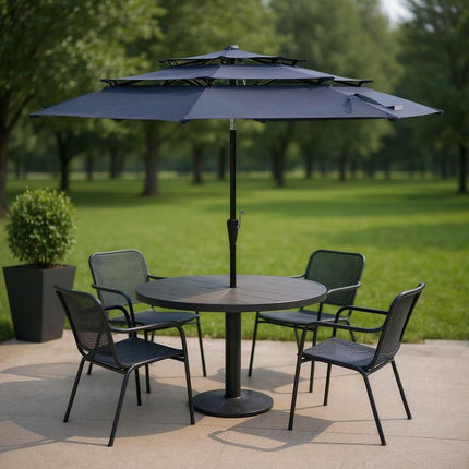 10' Dark Blue Polyester Octagonal Tilt Lighted Market Patio Umbrella HomeRoots