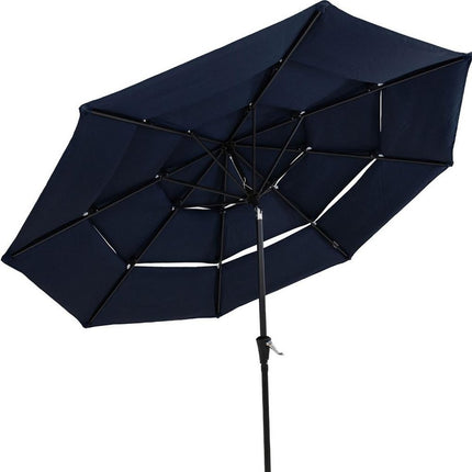 10' Dark Blue Polyester Octagonal Tilt Lighted Market Patio Umbrella HomeRoots