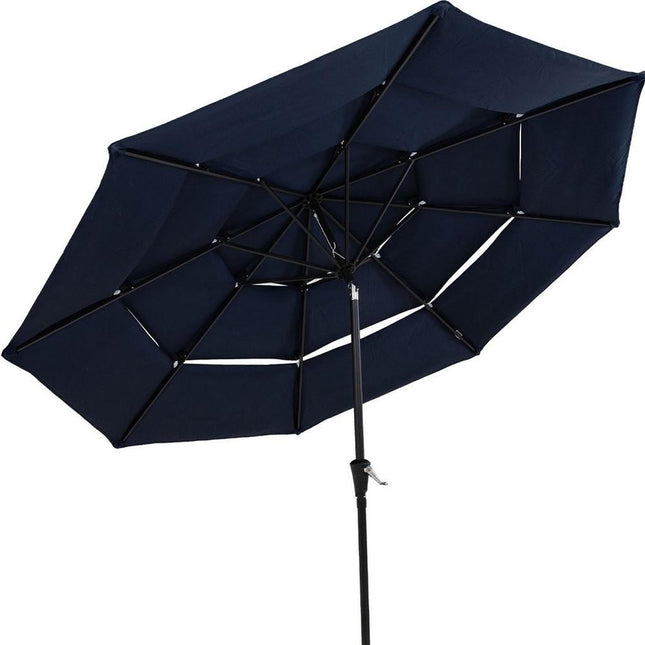 10' Dark Blue Polyester Octagonal Tilt Lighted Market Patio Umbrella HomeRoots