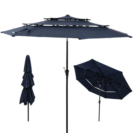 10' Dark Blue Polyester Octagonal Tilt Lighted Market Patio Umbrella HomeRoots