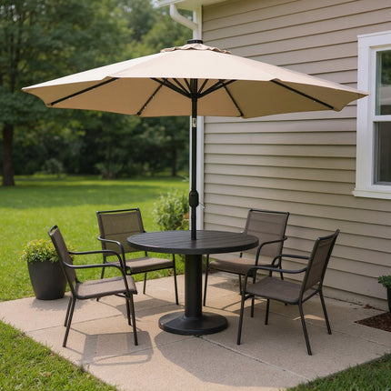 96" Beige Polyester Octagonal Tilt Lighted Market Patio Umbrella HomeRoots
