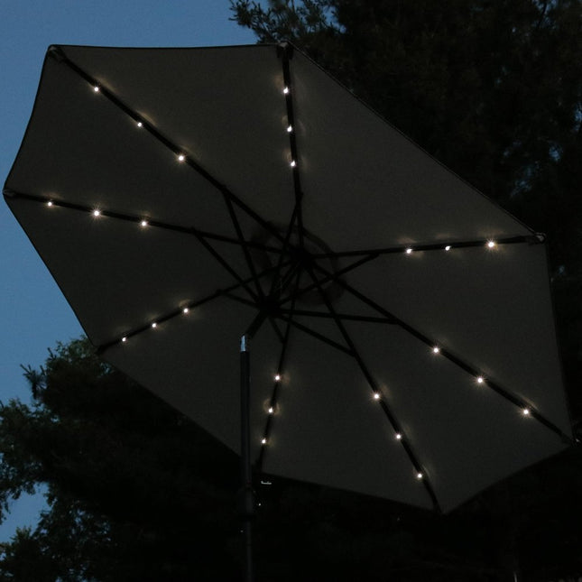 9' Beige Polyester Octagonal Tilt Lighted Market Patio Umbrella HomeRoots